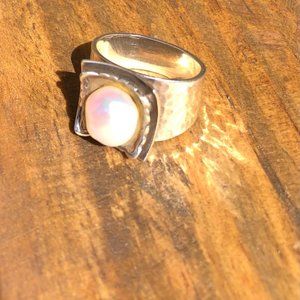 Silpada Fresh Water Pearl Sterling Silver Hammered Ring Size 6